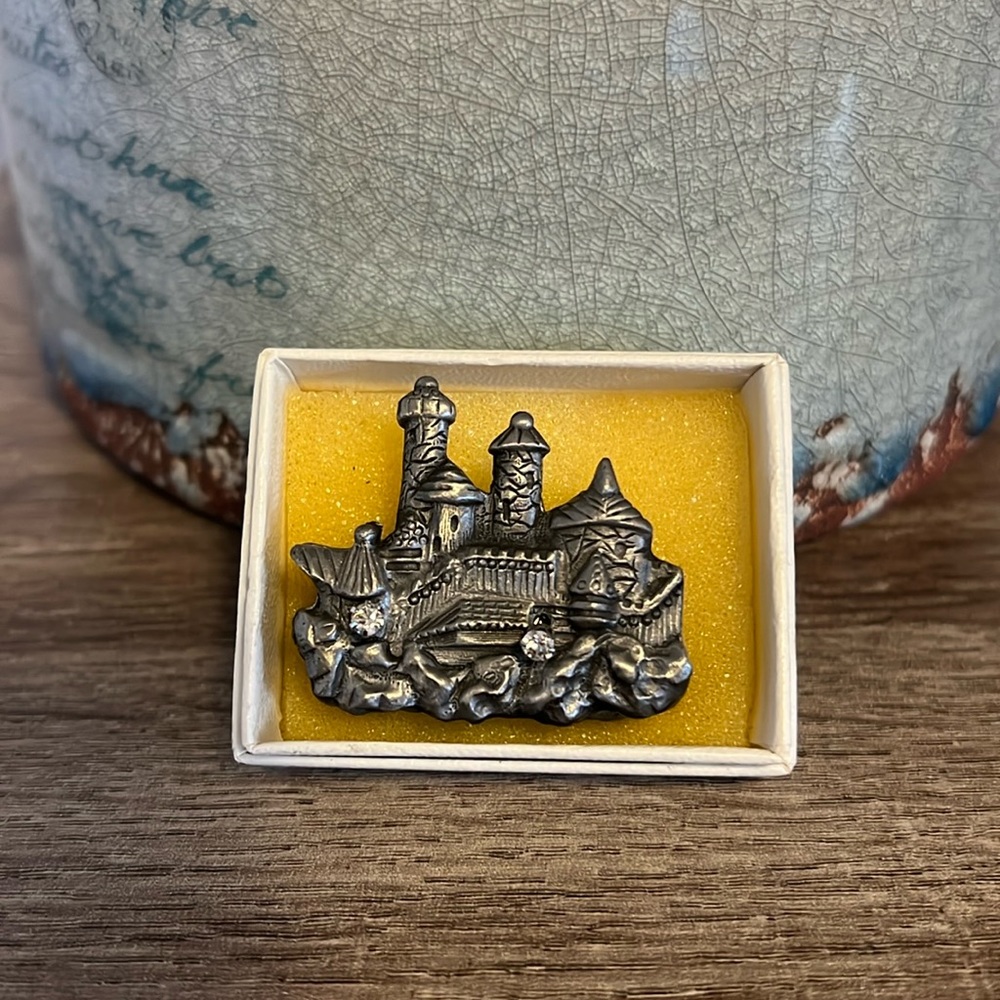 Vintage castle jewelry set - necklace, earrings, pin all in one!